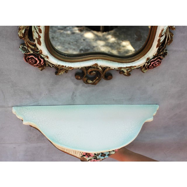 Vintage Baroque Floral Ornate Wall Mirror with Console Shelf, 1970s, Set of 2 For Sale - Image 10 of 14