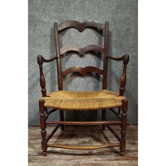Wood Armchair in Wood with Woven Straw Seat For Sale - Image 7 of 7