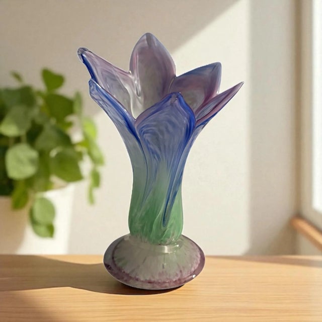 Vintage Art Glass Six Petal Vase For Sale - Image 11 of 11