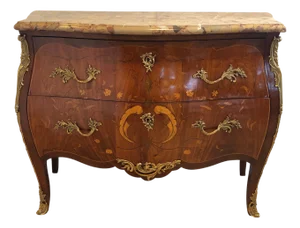 Late 19th Century 19th Century Louis XV Marble Top Marquetry Commode