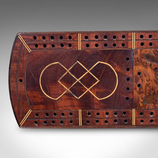 Wood Antique Cribbage Board, English, Inlaid Game Scoreboard, Peg Storage, Edwardian For Sale - Image 7 of 10