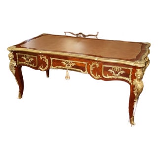 ​Mid 20th Century Bronze Mounted Louis XV French Style Kingwood Writing Desk Bureau Plat For Sale
