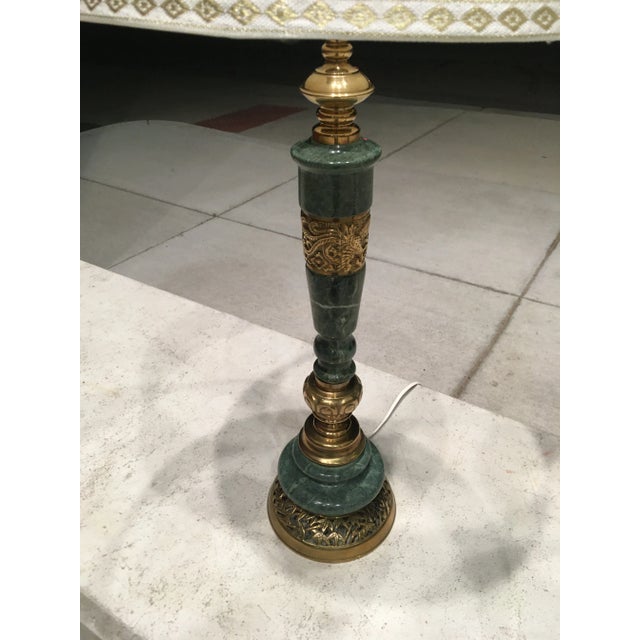 Bottle Green Pair of Japanese Bronze & Marble Column Table Lamps With Original Shades For Sale - Image 8 of 13