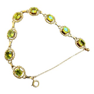 8 Carat Genuine Natural Peridot Tennis Bracelet 14 Karat Yellow Gold 14.7 Grams For Sale
