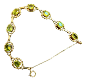 8 Carat Genuine Natural Peridot Tennis Bracelet 14 Karat Yellow Gold 14.7 Grams