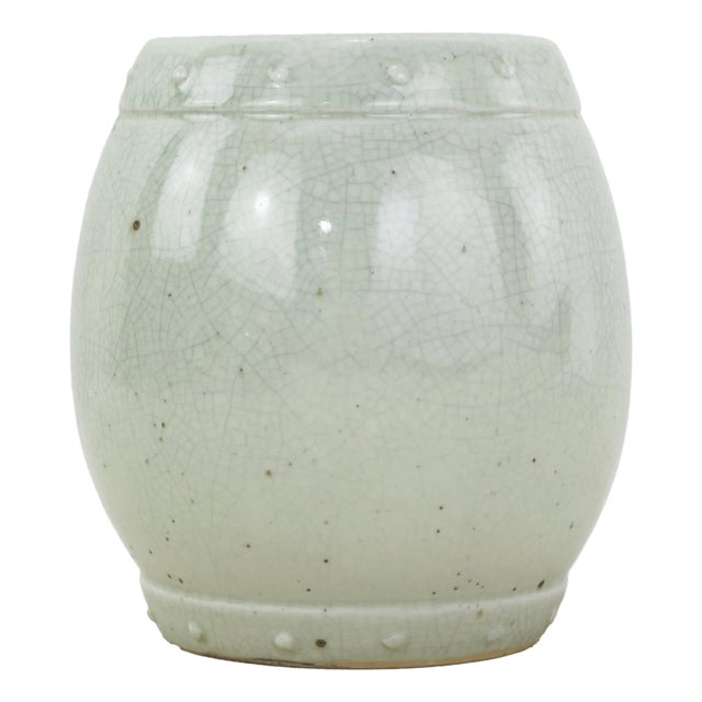 Vintage Chinese Celadon Crackle Glaze Decorative Porcelain Drum For Sale
