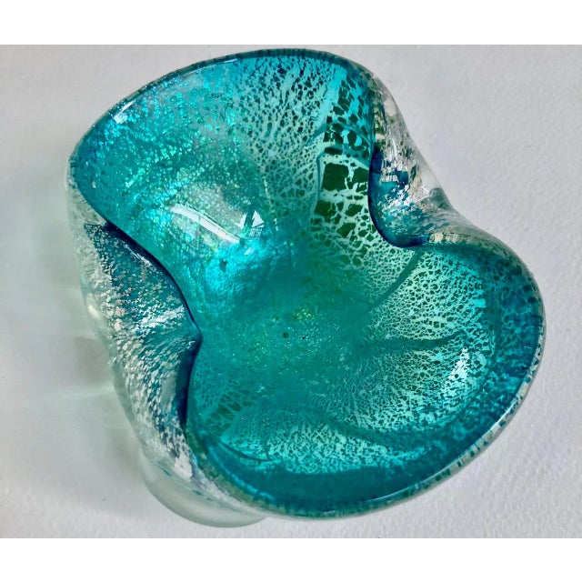 Italian Mid Century Seguso Murano Attributed Turquoise & Silver Averturine Dish For Sale - Image 11 of 17