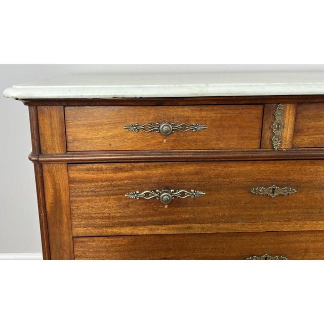 Chest of Drawers Antique French Walnut Marble Top Five Drawer Cabinet Lot 6451 For Sale - Image 5 of 17