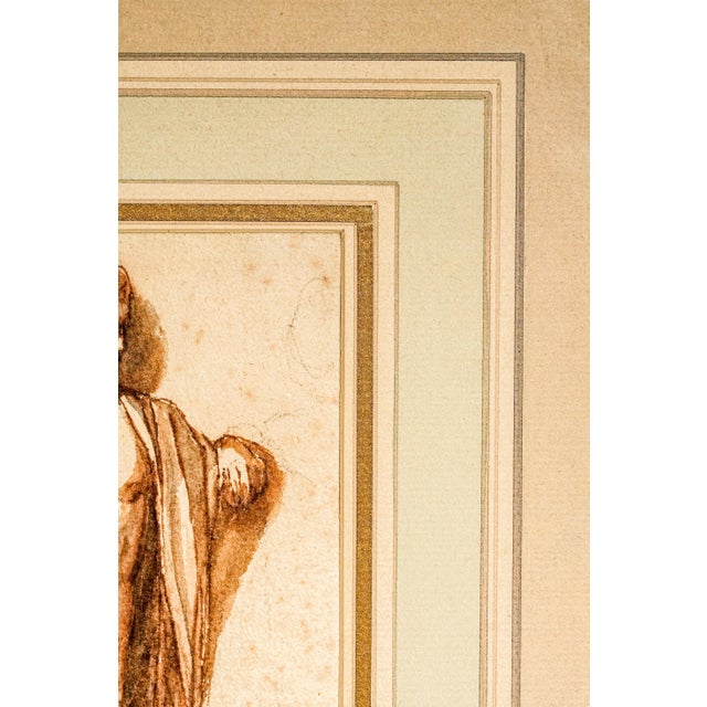 Mixed Medium Antique Framed Neoclassical Drawing Gouache Watercolor Classical Male Female Figures Art Grand Tour Style For Sale - Image 13 of 16