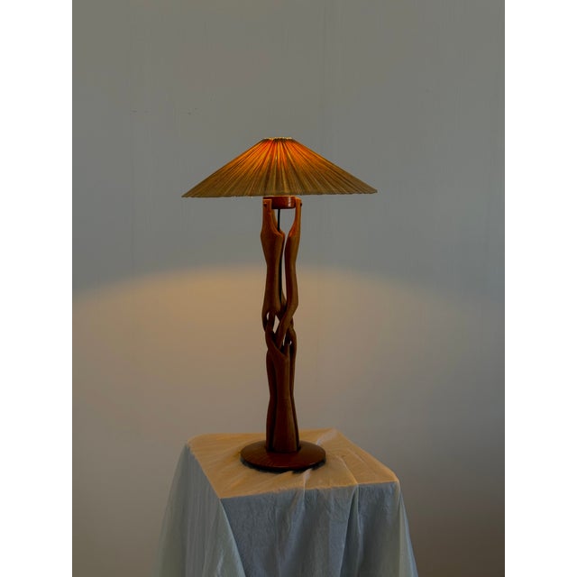 Sculptural Hand-Carved Table Lamp in Teak Wood, 1970s For Sale - Image 13 of 13