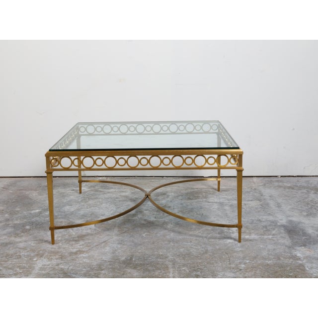 Mid-Century Modern Italian Midcentury Gilt Bronze Coffee Table with Glass Top and Ring Motifs For Sale - Image 3 of 11