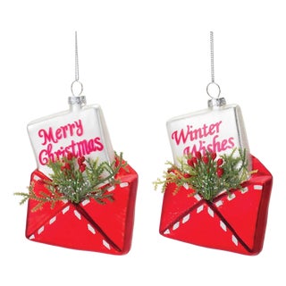 Glittered Glass Santa Letter Ornament (Set of 12) For Sale