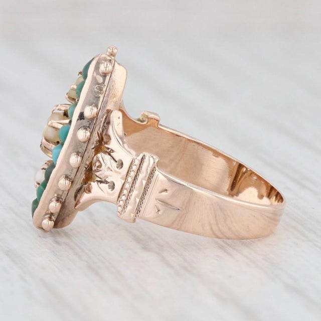 Gem: Seed Pearls - Off White Color - Stone Beads - Round Sugar Cube Cabochons, Blue Green Color Metal: 14k Rose Gold...