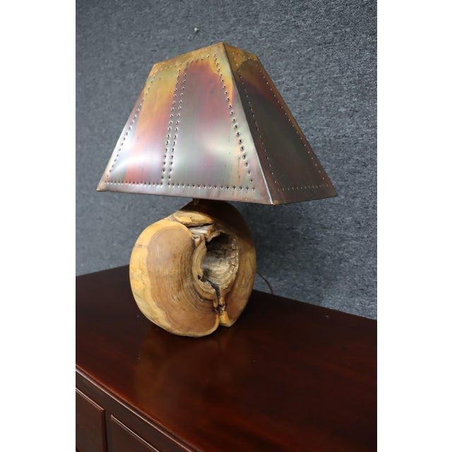 Mid 20th Century Mid Century Modern Live Edge Wood Table Lamp With Pierced Copper Shade For Sale - Image 10 of 10