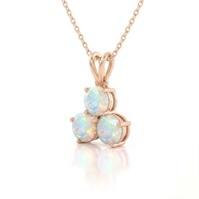 Contemporary Natural Opal Pendant Necklace | Trio Gemstone Pendant | 18k Gold Plated October Birthstone Pendant For Sale - Image 3 of 3