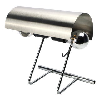 Vintage Stainless Steel Table Lamp in the style of François Monnet, 1970s For Sale