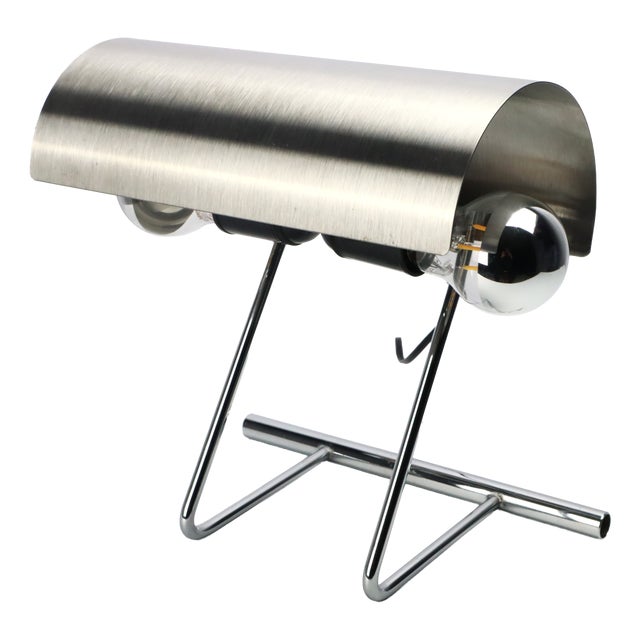 Vintage Stainless Steel Table Lamp in the style of François Monnet, 1970s For Sale