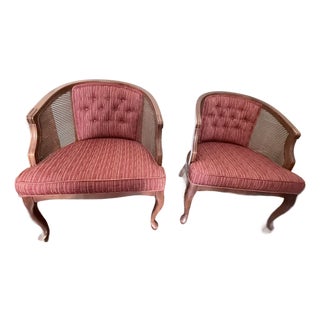 Mid-Century Hollywood Regency Hammary Cane Barrel-Back Chairs - A Pair For Sale