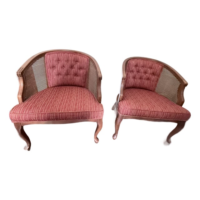 Mid-Century Hollywood Regency Hammary Cane Barrel-Back Chairs - A Pair For Sale
