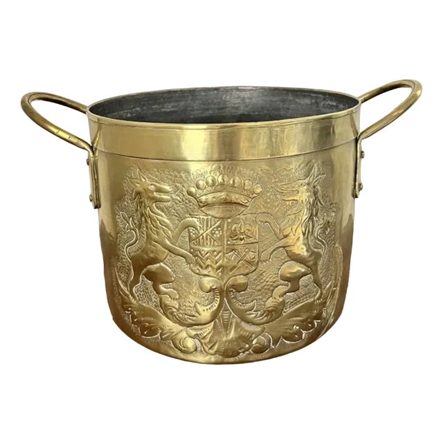Antique Victorian Circular Brass Coal Bucket, 1880s For Sale