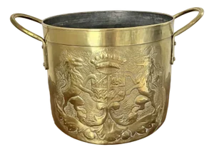 Antique Victorian Circular Brass Coal Bucket, 1880s