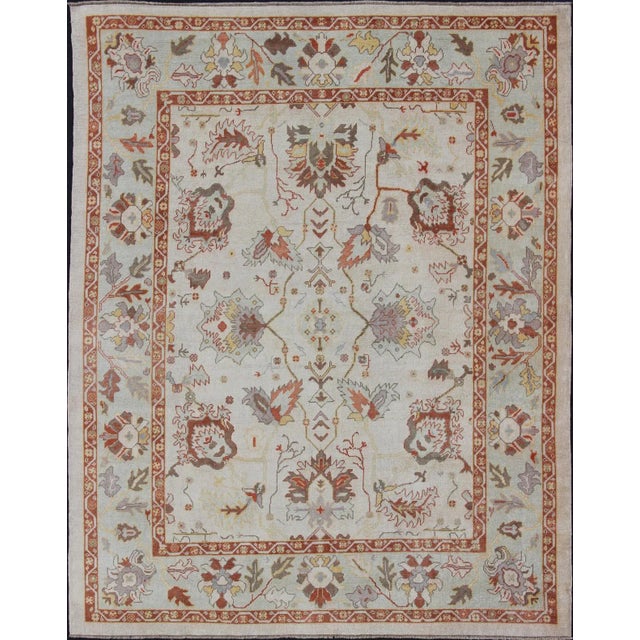 Turkish Oushak Rug With Muted Color Palette and All-Over Flower Design For Sale - Image 12 of 12