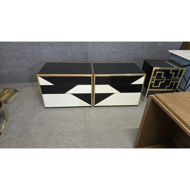 Geometric Nightstands in Birch Wood with Glass and Brass from Justfurnituress SRL, Set of 2 For Sale - Image 11 of 17