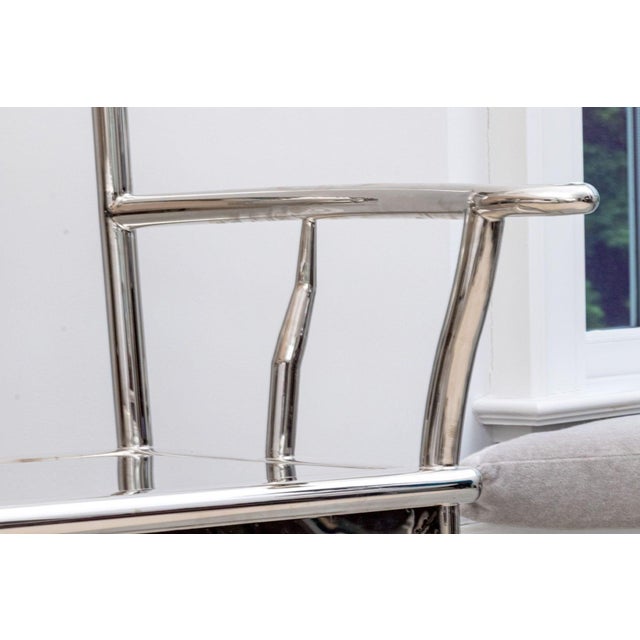 1990s Vincent Wolf Stainless Steel Ming Style Official’s Hat Armchair For Sale - Image 5 of 10