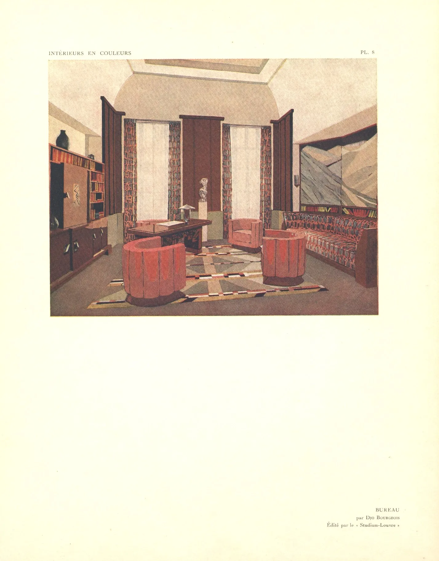 1925 Rare Set of 3-French Art Deco Interior Design Lithographs