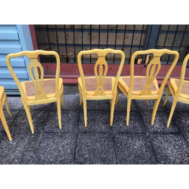 Provençal Louis XV Style Cane Chairs in Pale Yellow Wood, 1960s, Set of 6 For Sale - Image 3 of 6