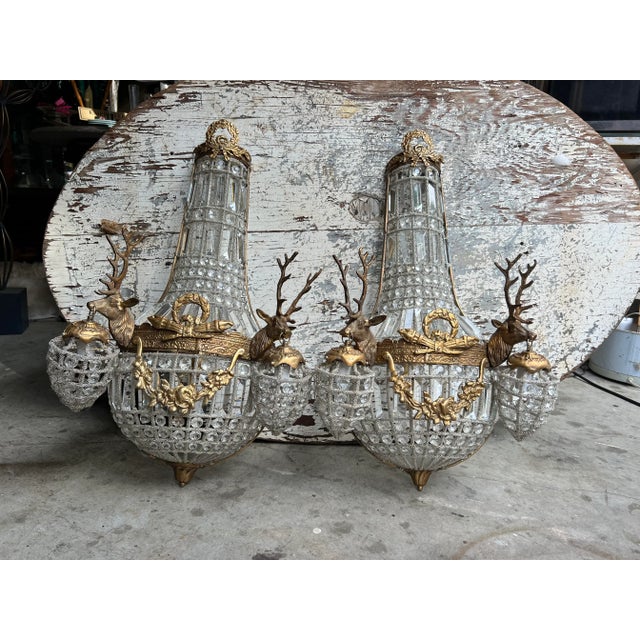 Metal 1980s Gold Deer Head Sconces - a Pair For Sale - Image 7 of 8