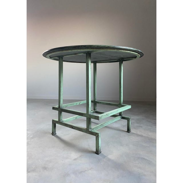 Postmodern Green Marble Postmodern Center Table With Teal Steel Base For Sale - Image 3 of 15
