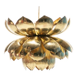 1960s Medium Parzinger Style Brass Lotus Pendant Fixture by Feldman Lighting Company For Sale