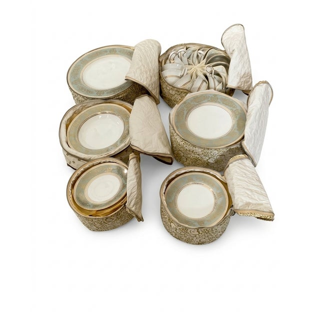 Wedgwood 1990s Wedgwood New Gold Columbia Sage Green Service for 12, Plus 6 Rim Soup Bowls R4409 - 66pc For Sale - Image 4 of 10