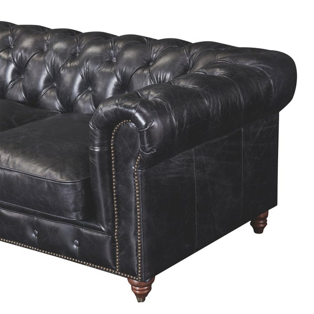 Century Chesterfield Love Seat - Slate Leather For Sale - Image 4 of 8