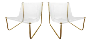 1960s Lucite and Brass "Sling" Lounge Chairs by Charles Hollis Jones - a Pair
