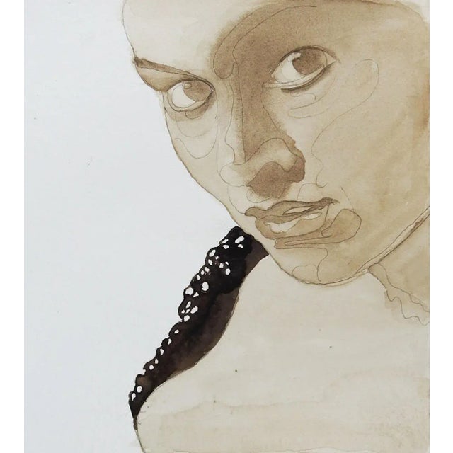 Traditional Vintage Watercolor Study Portrait Painting of Woman For Sale - Image 3 of 3