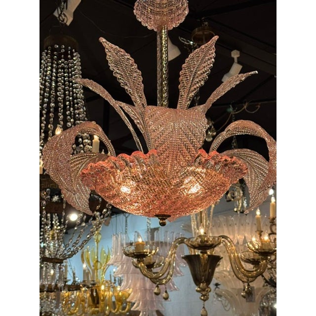 Early 21st Century Pink Murano Glass Leaf Chandelier For Sale - Image 5 of 6