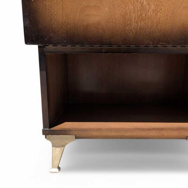 1950s Atomic Walnut Drop-Front Nightstand With Metal Legs, Mid-Century For Sale In Los Angeles - Image 6 of 16