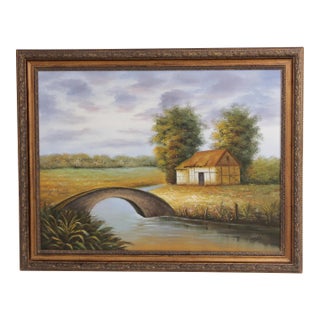 Vintage Oil on Canvas Painting of Farmhouse by Y.Zade For Sale