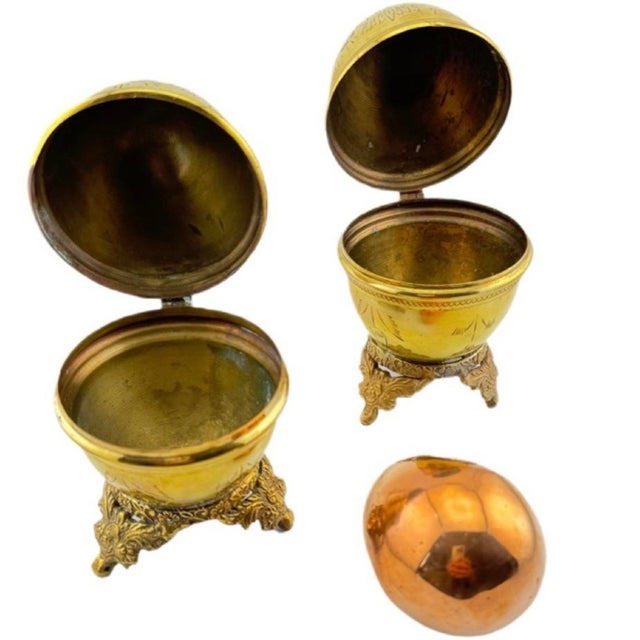 Indian Vintage Brass Egg Boxes - Set of 3 For Sale - Image 3 of 10