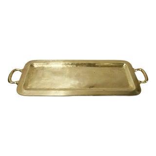Vintage Rectangular Handled Brass Tray For Sale