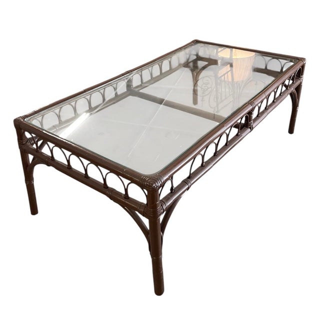 2000 - 2009 Mid-Century Hollywood Regency Faux Bamboo and Glass Coffee Table For Sale - Image 5 of 12