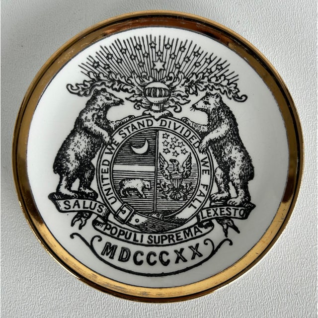 Fornasetti Piero Fornasetti 1950s Emblems of the States Coaster Set of 7, Italy For Sale - Image 4 of 11