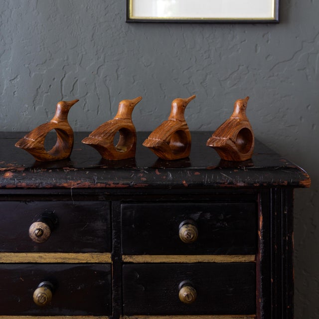 1970s Hand Carved Wooden Bird or Duck Napkin Rings - Set of 4 For Sale - Image 10 of 11