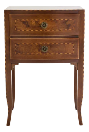 Italian Neoclassical Walnut and Fruitwood Inlaid Bedside Table, Two Drawers