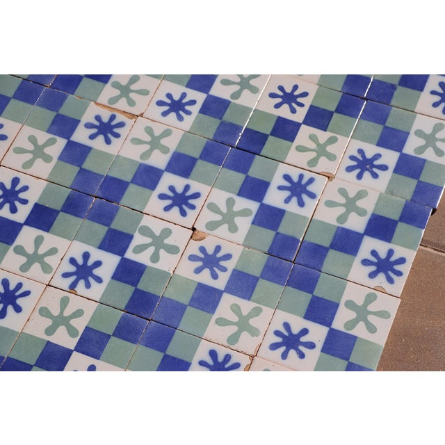 1900s Set of Sixty Antique Tiles, Green, Dark Blue and White, Portuguese For Sale - Image 6 of 18