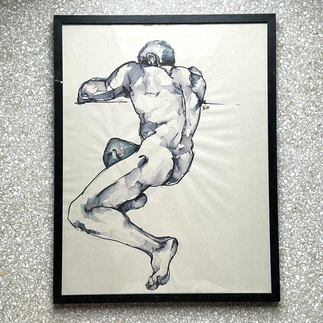 Vintage Boho Original Watercolor Painting on Paper For Sale - Image 4 of 7