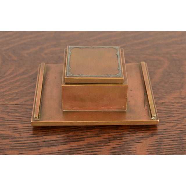 Art Deco Silver Crest Arts & Crafts Sterling Silver on Bronze Inkwell For Sale - Image 3 of 12