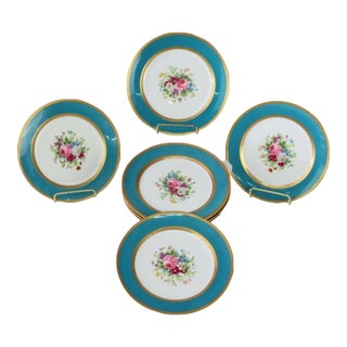 Set of 12 French Limoges Floral Decorated Porcelain Luncheon Plates C1900 For Sale